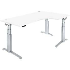 Schäfer Shop Genius Schreibtisch ERGOSTYLE S, 90°, Ansatz rechts, elektrisch höhenverstellbar, C-Fuß, zweistufig, B 2000 x T 800 x H 645-1305 mm, inkl. Memory Master, weiß/weißaluminium