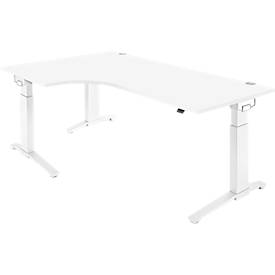 Schäfer Shop Genius Schreibtisch ERGOSTYLE S, 90°, C-Fuß Gestell, Ansatz links, manuell höhenverstellbar, melaminharzbeschichtet, B 2000 x T 800 x H 675-895 mm, weiß/weiß