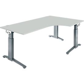 Schäfer Shop Genius Schreibtisch ERGOSTYLE S, 90°, C-Fuß Gestell, Ansatz rechts, manuell höhenverstellbar, melaminharzbeschichtet, B 2000 x T 800 x H 675-895 mm, lichtgrau/anthrazit