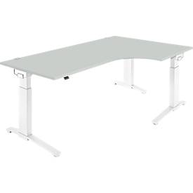 Schäfer Shop Genius Schreibtisch ERGOSTYLE S, 90°, C-Fuß Gestell, Ansatz rechts, manuell höhenverstellbar, melaminharzbeschichtet, B 2000 x T 800 x H 675-895 mm, lichtgrau/weiß