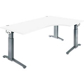 Schäfer Shop Genius Schreibtisch ERGOSTYLE S, 90°, C-Fuß Gestell, Ansatz rechts, manuell höhenverstellbar, melaminharzbeschichtet, B 2000 x T 800 x H 675-895 mm, weiß/anthrazit