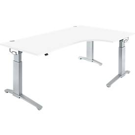 Schäfer Shop Genius Schreibtisch ERGOSTYLE S, 90°, C-Fuß Gestell, Ansatz rechts, manuell höhenverstellbar, melaminharzbeschichtet, B 2000 x T 800 x H 675-895 mm, weiß/weißaluminium