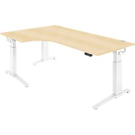 Schäfer Shop Genius Schreibtisch ERGOSTYLE S, 90°, elektrisch höhenverstellbar, Ansatz links, C-Fuß, einstufig, B 2000 x T 800 x H 715 - 1182 mm, inkl. Memory Master, Ahorn/weiß