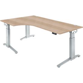 Schäfer Shop Genius Schreibtisch ERGOSTYLE S, 90°, elektrisch höhenverstellbar, Ansatz links, C-Fuß, einstufig, B 2000 x T 800 x H 715 - 1182 mm, inkl. Memory Master, Eiche/weißaluminium