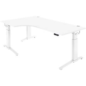 Schäfer Shop Genius Schreibtisch ERGOSTYLE S, 90°, elektrisch höhenverstellbar, Ansatz links, C-Fuß, einstufig, B 2000 x T 800 x H 715 - 1182 mm, inkl. Memory Master, weiß/weiß