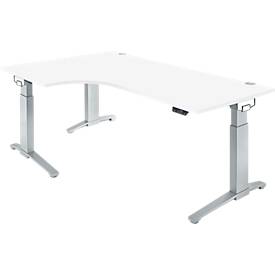 Schäfer Shop Genius Schreibtisch ERGOSTYLE S, 90°, elektrisch höhenverstellbar, Ansatz links, C-Fuß, einstufig, B 2000 x T 800 x H 715 - 1182 mm, inkl. Memory Master, weiß/weißaluminium