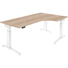 Schäfer Shop Genius Schreibtisch ERGOSTYLE S, 90°, elektrisch höhenverstellbar, Ansatz rechts, C-Fuß, einstufig, B 2000 x T 800 x H 715 - 1182 mm, inkl. Memory Master, Eiche/weiß
