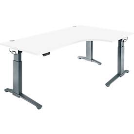Schäfer Shop Genius Schreibtisch ERGOSTYLE S, 90°, elektrisch höhenverstellbar, Ansatz rechts, C-Fuß, einstufig, B 2000 x T 800 x H 715 - 1182 mm, inkl. Memory Master, weiß/anthrazit