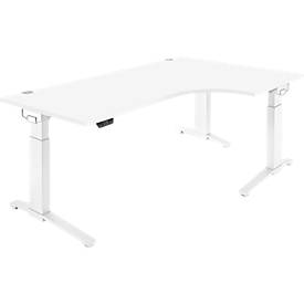 Schäfer Shop Genius Schreibtisch ERGOSTYLE S, 90°, elektrisch höhenverstellbar, Ansatz rechts, C-Fuß, einstufig, B 2000 x T 800 x H 715 - 1182 mm, inkl. Memory Master, weiß/weiß