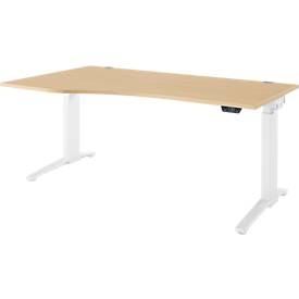 Schäfer Shop Genius Schreibtisch ERGOSTYLE S, elektrisch höhenverstellbar, Ansatz links, C-Fuß, B 1800 x T 800/1000 x H 715-1182 mm, inkl. Memory Master, Ahorn/weiß