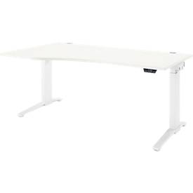 Schäfer Shop Genius Schreibtisch ERGOSTYLE S, elektrisch höhenverstellbar, Ansatz links, einstufig, C-Fuß, B 1800 x T 800/1000 x H 715-1182 mm, inkl. Memory Master, weiß/weiß