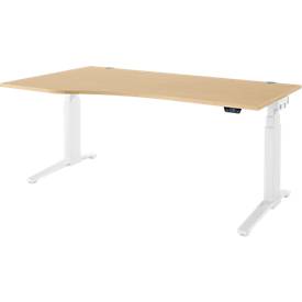 Schäfer Shop Genius Schreibtisch ERGOSTYLE S, elektrisch höhenverstellbar, Ansatz links, zweistufig, C-Fuß, B 1800 x T 800/1000 x H 645-1305 mm, inkl. Memory Master, Ahorn/weiß