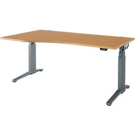 Schäfer Shop Genius Schreibtisch ERGOSTYLE S, elektrisch höhenverstellbar, Ansatz links, zweistufig, C-Fuß, B 1800 x T 800/1000 x H 645-1305 mm, inkl. Memory Master, Buche/anthrazit