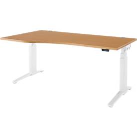 Schäfer Shop Genius Schreibtisch ERGOSTYLE S, elektrisch höhenverstellbar, Ansatz links, zweistufig, C-Fuß, B 1800 x T 800/1000 x H 645-1305 mm, inkl. Memory Master, Buche/weiß