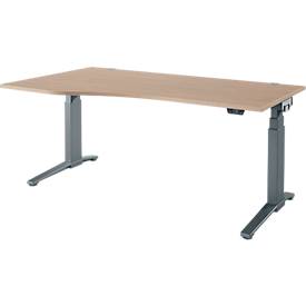 Schäfer Shop Genius Schreibtisch ERGOSTYLE S, elektrisch höhenverstellbar, Ansatz links, zweistufig, C-Fuß, B 1800 x T 800/1000 x H 645-1305 mm, inkl. Memory Master, Eiche/anthrazit