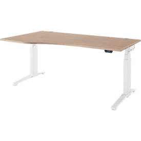 Schäfer Shop Genius Schreibtisch ERGOSTYLE S, elektrisch höhenverstellbar, Ansatz links, zweistufig, C-Fuß, B 1800 x T 800/1000 x H 645-1305 mm, inkl. Memory Master, Eiche/weiß