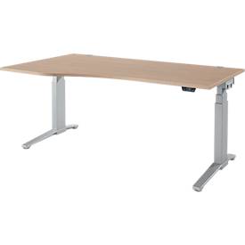 Schäfer Shop Genius Schreibtisch ERGOSTYLE S, elektrisch höhenverstellbar, Ansatz links, zweistufig, C-Fuß, B 1800 x T 800/1000 x H 645-1305 mm, inkl. Memory Master, Eiche/weißaluminium