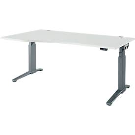 Schäfer Shop Genius Schreibtisch ERGOSTYLE S, elektrisch höhenverstellbar, Ansatz links, zweistufig, C-Fuß, B 1800 x T 800/1000 x H 645-1305 mm, inkl. Memory Master, lichtgrau/anthrazit
