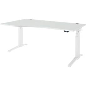 Schäfer Shop Genius Schreibtisch ERGOSTYLE S, elektrisch höhenverstellbar, Ansatz links, zweistufig, C-Fuß, B 1800 x T 800/1000 x H 645-1305 mm, inkl. Memory Master, lichtgrau/weiß