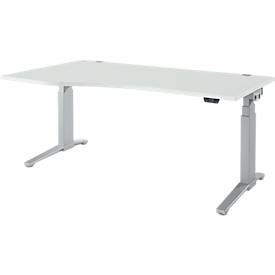 Schäfer Shop Genius Schreibtisch ERGOSTYLE S, elektrisch höhenverstellbar, Ansatz links, zweistufig, C-Fuß, B 1800 x T 800/1000 x H 645-1305 mm, inkl. Memory Master, lichtgrau/weißaluminium