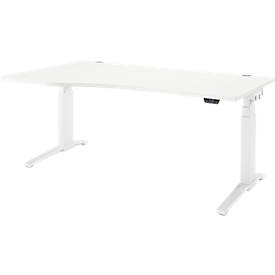 Schäfer Shop Genius Schreibtisch ERGOSTYLE S, elektrisch höhenverstellbar, Ansatz links, zweistufig, C-Fuß, B 1800 x T 800/1000 x H 645-1305 mm, inkl. Memory Master, weiß/weiß