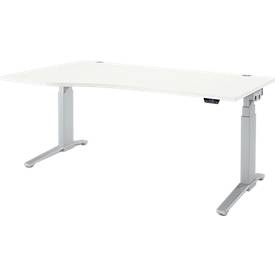 Schäfer Shop Genius Schreibtisch ERGOSTYLE S, elektrisch höhenverstellbar, Ansatz links, zweistufig, C-Fuß, B 1800 x T 800/1000 x H 645-1305 mm, inkl. Memory Master, weiß/weißaluminium