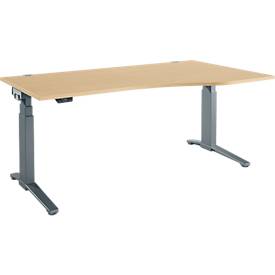 Schäfer Shop Genius Schreibtisch ERGOSTYLE S, elektrisch höhenverstellbar, Ansatz rechts, zweistufig, C-Fuß, B 1800 x T 800/1000 x H 645-1305 mm, inkl. Memory Master, Ahorn/anthrazit
