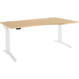 Schäfer Shop Genius Schreibtisch ERGOSTYLE S, elektrisch höhenverstellbar, Ansatz rechts, zweistufig, C-Fuß, B 1800 x T 800/1000 x H 645-1305 mm, inkl. Memory Master, Ahorn/weiß