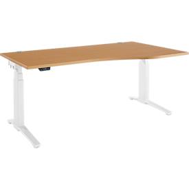 Schäfer Shop Genius Schreibtisch ERGOSTYLE S, elektrisch höhenverstellbar, Ansatz rechts, zweistufig, C-Fuß, B 1800 x T 800/1000 x H 645-1305 mm, inkl. Memory Master, Buche/weiß