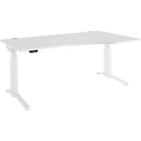 Schäfer Shop Genius Schreibtisch ERGOSTYLE S, elektrisch höhenverstellbar, Ansatz rechts, zweistufig, C-Fuß, B 1800 x T 800/1000 x H 645-1305 mm, inkl. Memory Master, lichtgrau/weiß