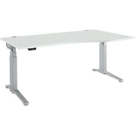 Schäfer Shop Genius Schreibtisch ERGOSTYLE S, elektrisch höhenverstellbar, Ansatz rechts, zweistufig, C-Fuß, B 1800 x T 800/1000 x H 645-1305 mm, inkl. Memory Master, lichtgrau/weißaluminium