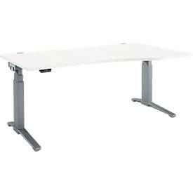 Schäfer Shop Genius Schreibtisch ERGOSTYLE S, elektrisch höhenverstellbar, Ansatz rechts, zweistufig, C-Fuß, B 1800 x T 800/1000 x H 645-1305 mm, inkl. Memory Master, weiß/anthrazit