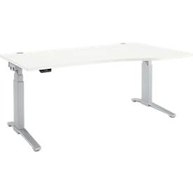 Schäfer Shop Genius Schreibtisch ERGOSTYLE S, elektrisch höhenverstellbar, Ansatz rechts, zweistufig, C-Fuß, B 1800 x T 800/1000 x H 645-1305 mm, inkl. Memory Master, weiß/weißaluminium