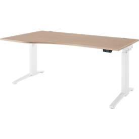 Schäfer Shop Genius Schreibtisch ERGOSTYLE S, elektrisch höhenverstellbar, einstufig, Ansatz links, C-Fuß, B 1800 x T 800/1000 x H 715-1182 mm, inkl. Memory Master, Eiche/weiß