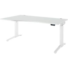 Schäfer Shop Genius Schreibtisch ERGOSTYLE S, elektrisch höhenverstellbar, einstufig, Ansatz links, C-Fuß, B 1800 x T 800/1000 x H 715-1182 mm, inkl. Memory Master, lichtgrau/weiß