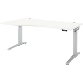Schäfer Shop Genius Schreibtisch ERGOSTYLE S, elektrisch höhenverstellbar, einstufig, Ansatz links, C-Fuß, B 1800 x T 800/1000 x H 715-1182 mm, inkl. Memory Master, weiß/weißaluminium