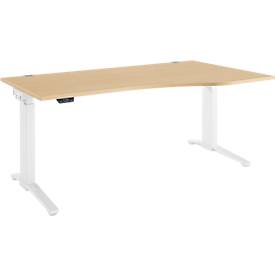 Schäfer Shop Genius Schreibtisch ERGOSTYLE S, elektrisch höhenverstellbar, einstufig, Ansatz rechts, C-Fuß, B 1800 x T 800/1000 x H 715-1182 mm, inkl. Memory Master, Ahorn/weiß