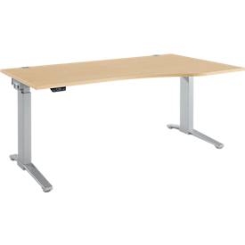 Schäfer Shop Genius Schreibtisch ERGOSTYLE S, elektrisch höhenverstellbar, einstufig, Ansatz rechts, C-Fuß, B 1800 x T 800/1000 x H 715-1182 mm, inkl. Memory Master, Ahorn/weißaluminium
