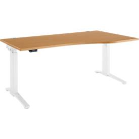 Schäfer Shop Genius Schreibtisch ERGOSTYLE S, elektrisch höhenverstellbar, einstufig, Ansatz rechts, C-Fuß, B 1800 x T 800/1000 x H 715-1182 mm, inkl. Memory Master, Buche/weiß