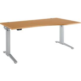 Schäfer Shop Genius Schreibtisch ERGOSTYLE S, elektrisch höhenverstellbar, einstufig, Ansatz rechts, C-Fuß, B 1800 x T 800/1000 x H 715-1182 mm, inkl. Memory Master, Buche/weißaluminium