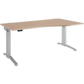 Schäfer Shop Genius Schreibtisch ERGOSTYLE S, elektrisch höhenverstellbar, einstufig, Ansatz rechts, C-Fuß, B 1800 x T 800/1000 x H 715-1182 mm, inkl. Memory Master, Eiche/weißaluminium