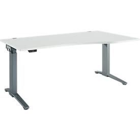 Schäfer Shop Genius Schreibtisch ERGOSTYLE S, elektrisch höhenverstellbar, einstufig, Ansatz rechts, C-Fuß, B 1800 x T 800/1000 x H 715-1182 mm, inkl. Memory Master, lichtgrau/anthrazit