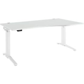 Schäfer Shop Genius Schreibtisch ERGOSTYLE S, elektrisch höhenverstellbar, einstufig, Ansatz rechts, C-Fuß, B 1800 x T 800/1000 x H 715-1182 mm, inkl. Memory Master, lichtgrau/weiß