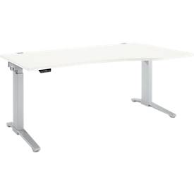 Schäfer Shop Genius Schreibtisch ERGOSTYLE S, elektrisch höhenverstellbar, einstufig, Ansatz rechts, C-Fuß, B 1800 x T 800/1000 x H 715-1182 mm, inkl. Memory Master, weiß/weißaluminium