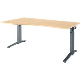 Schäfer Shop Genius Schreibtisch ERGOSTYLE S, manuell höhenverstellbar, Rechteck, C-Fuß, Ansatz links, B 1800 x T 800/1000 x H 675-895 mm, ahorn/anthrazit