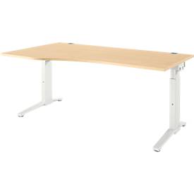 Schäfer Shop Genius Schreibtisch ERGOSTYLE S, manuell höhenverstellbar, Rechteck, C-Fuß, Ansatz links, B 1800 x T 800/1000 x H 675-895 mm, ahorn/weiß