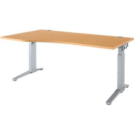 Schäfer Shop Genius Schreibtisch ERGOSTYLE S, manuell höhenverstellbar, Rechteck, C-Fuß, Ansatz links, B 1800 x T 800/1000 x H 675-895 mm, Buche/weißaluminium