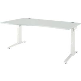 Schäfer Shop Genius Schreibtisch ERGOSTYLE S, manuell höhenverstellbar, Rechteck, C-Fuß, Ansatz links, B 1800 x T 800/1000 x H 675-895 mm, lichtgrau/weiß