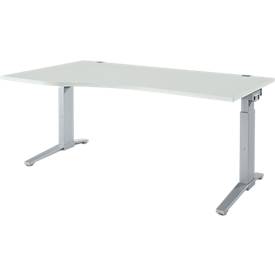 Schäfer Shop Genius Schreibtisch ERGOSTYLE S, manuell höhenverstellbar, Rechteck, C-Fuß, Ansatz links, B 1800 x T 800/1000 x H 675-895 mm, lichtgrau/weißaluminium