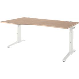 Schäfer Shop Genius Schreibtisch ERGOSTYLE S, manuell höhenverstellbar, Rechteck, C-Fuß, Ansatz rechts, B 1800 x T 800/1000 x H 675-895 mm, eiche/weiß